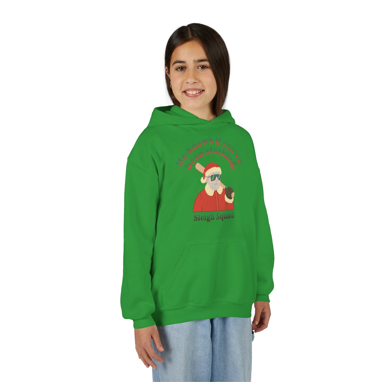 HE KNOWS IF YOU'VE BEEN SLACKING Youth Hoodie - SLEIGH SQUAD Collection