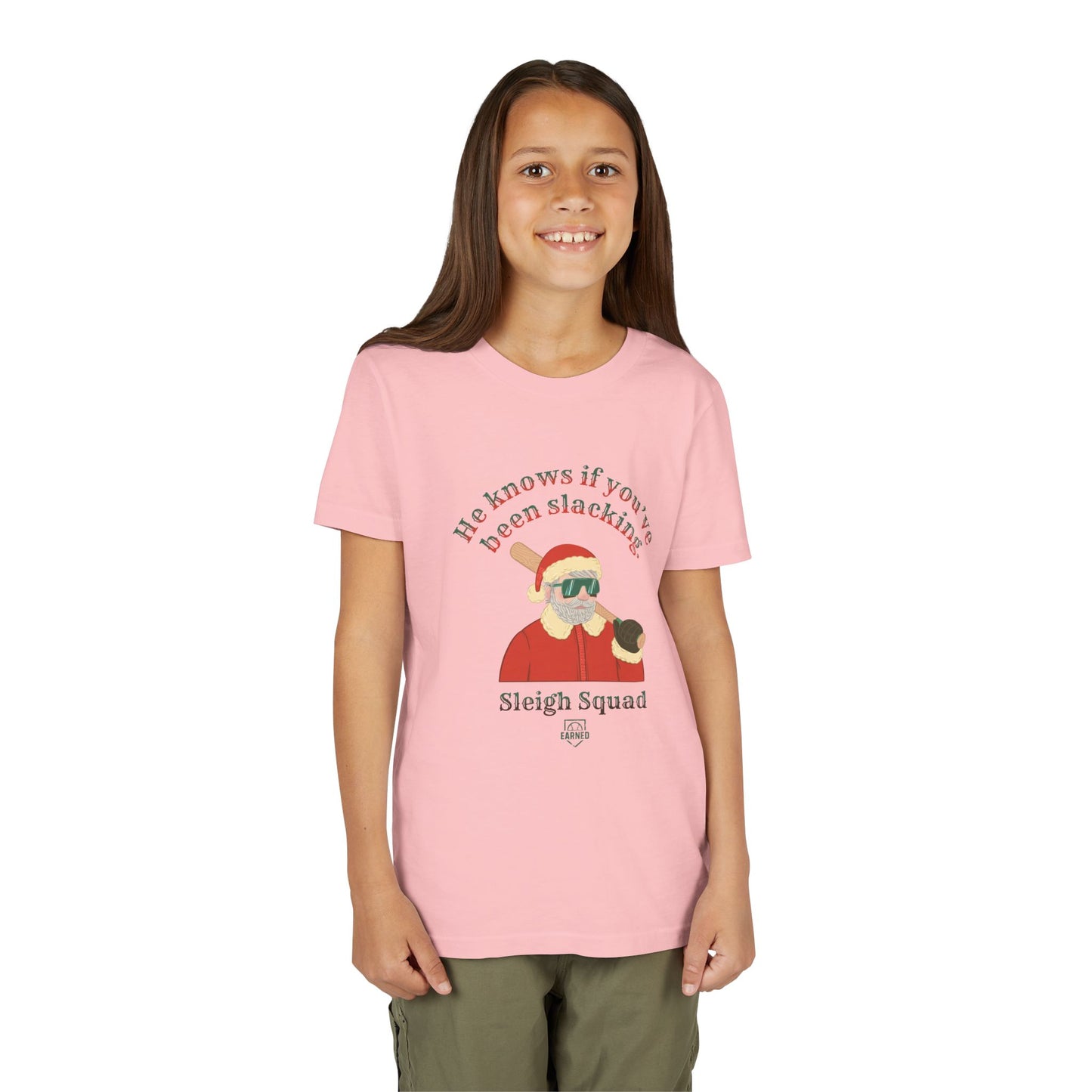 HE KNOWS IF YOU'VE BEEN SLACKING Youth Tee - SLEIGH SQUAD Collection