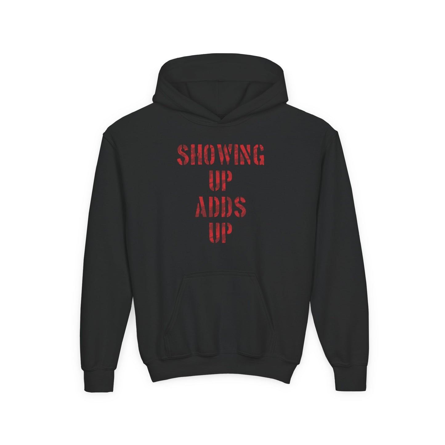 SHOWING UP ADDS UP Youth Hoodie (Red Camo Logo)