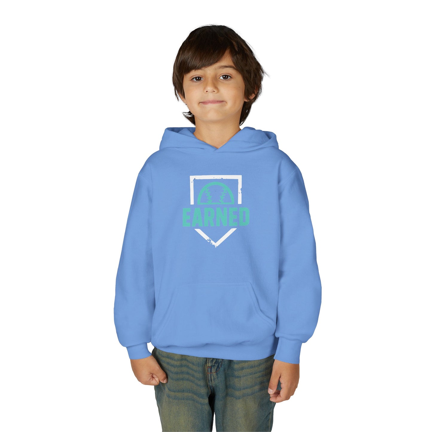 EARNED Logo Youth Hoodie (Aqua & White Font)