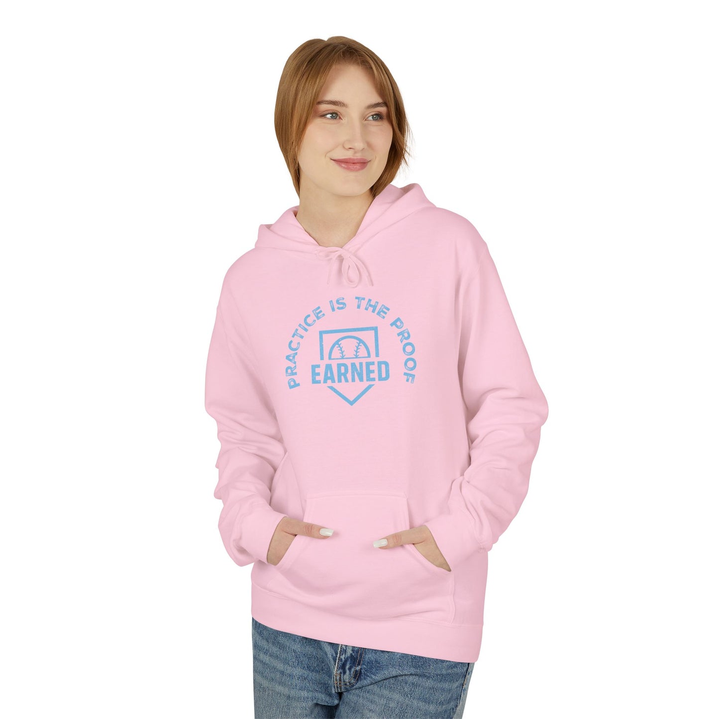 PRACTICE IS THE PROOF Hoodie (Light Blue Font)