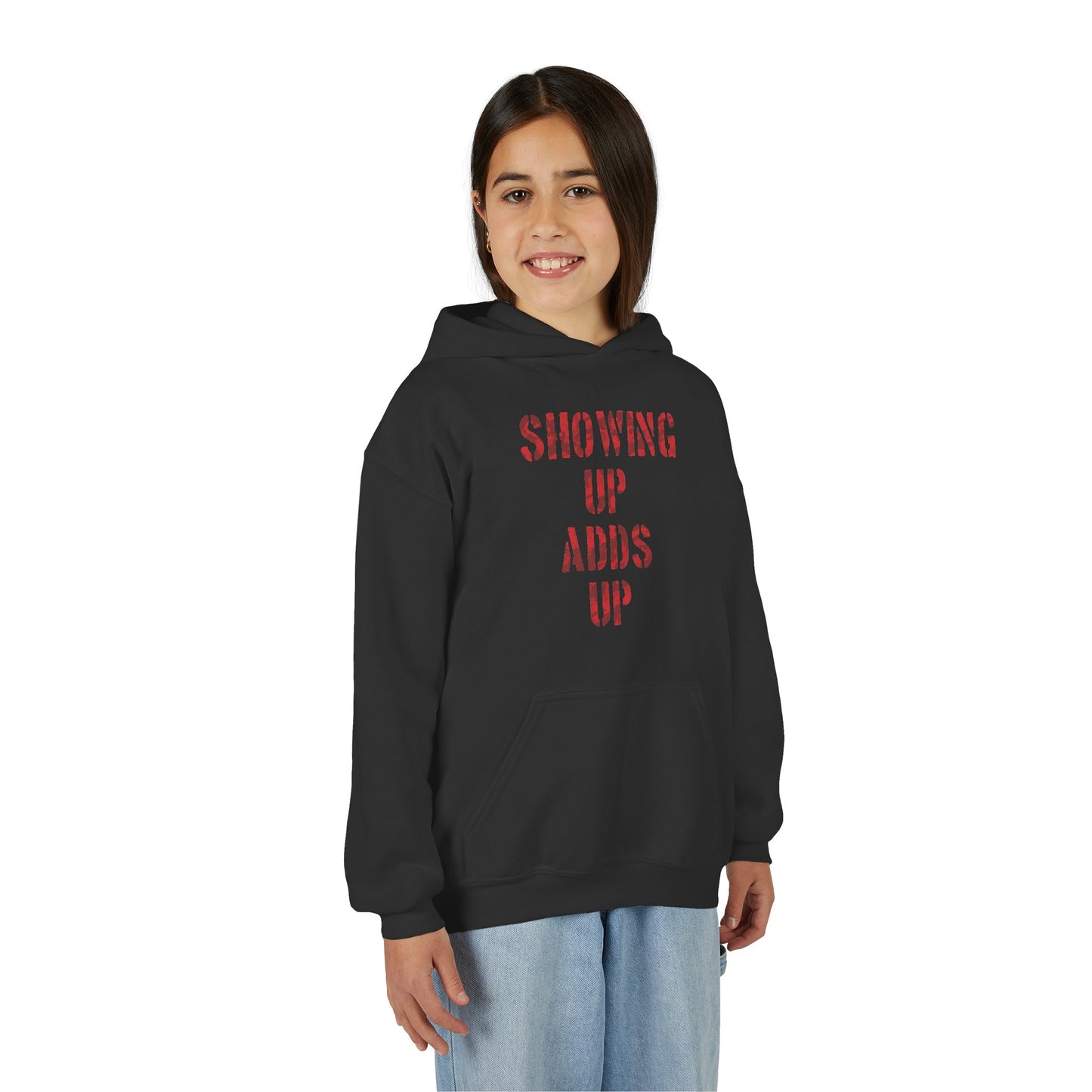 SHOWING UP ADDS UP Youth Hoodie (Red Camo Logo)