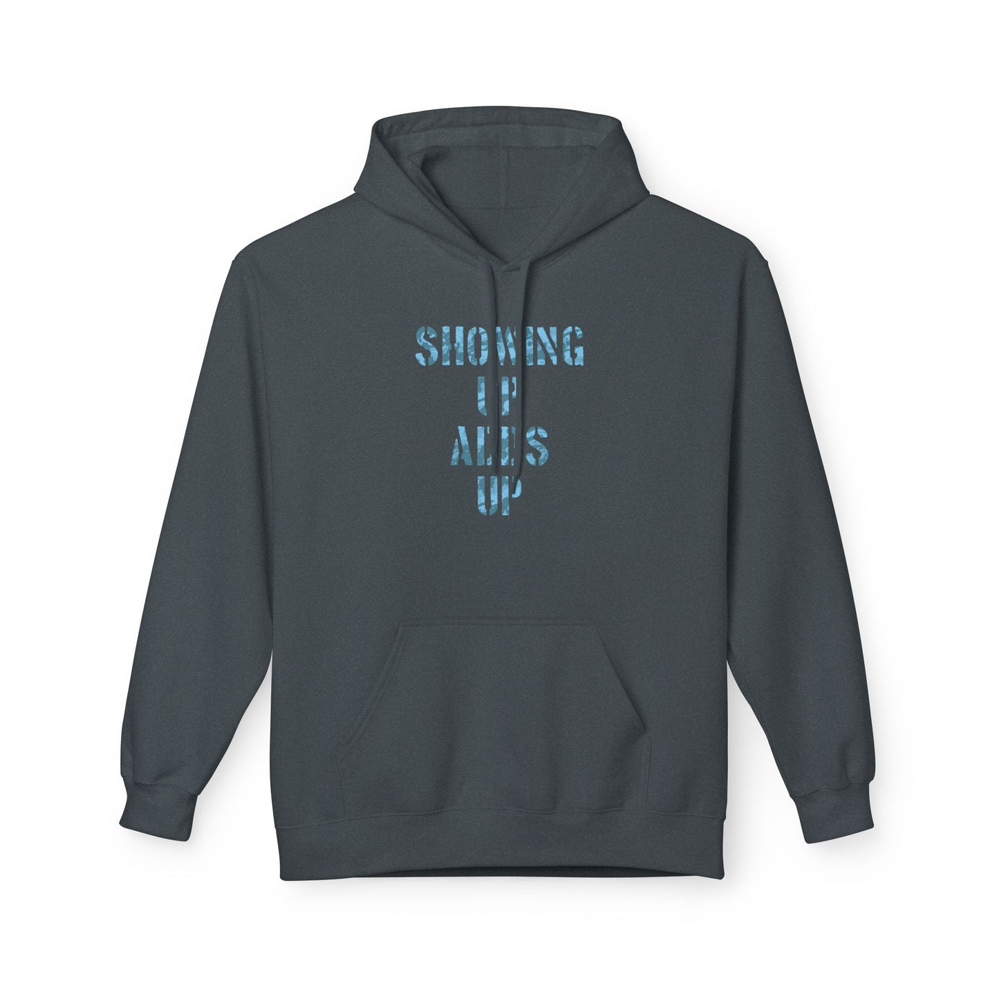 SHOWING UP ADDS UP Adult Hoodie (Blue Camo Logo)